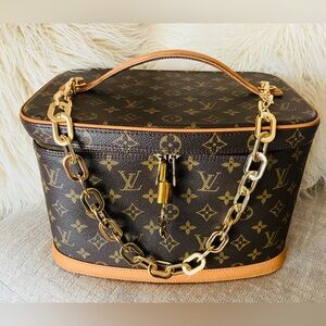 Louis Vuitton Monogram Brown Vanity Case with Gold Chain Strap